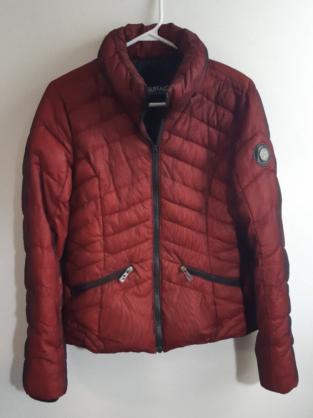 Buffalo David Bitton Burgundy Red Quilted Puffer Jacket Size Small Y2KStyle